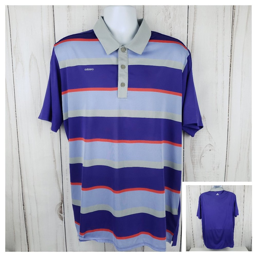 Adidas Adizero Golf Polo Purple Gray Red Stripes
